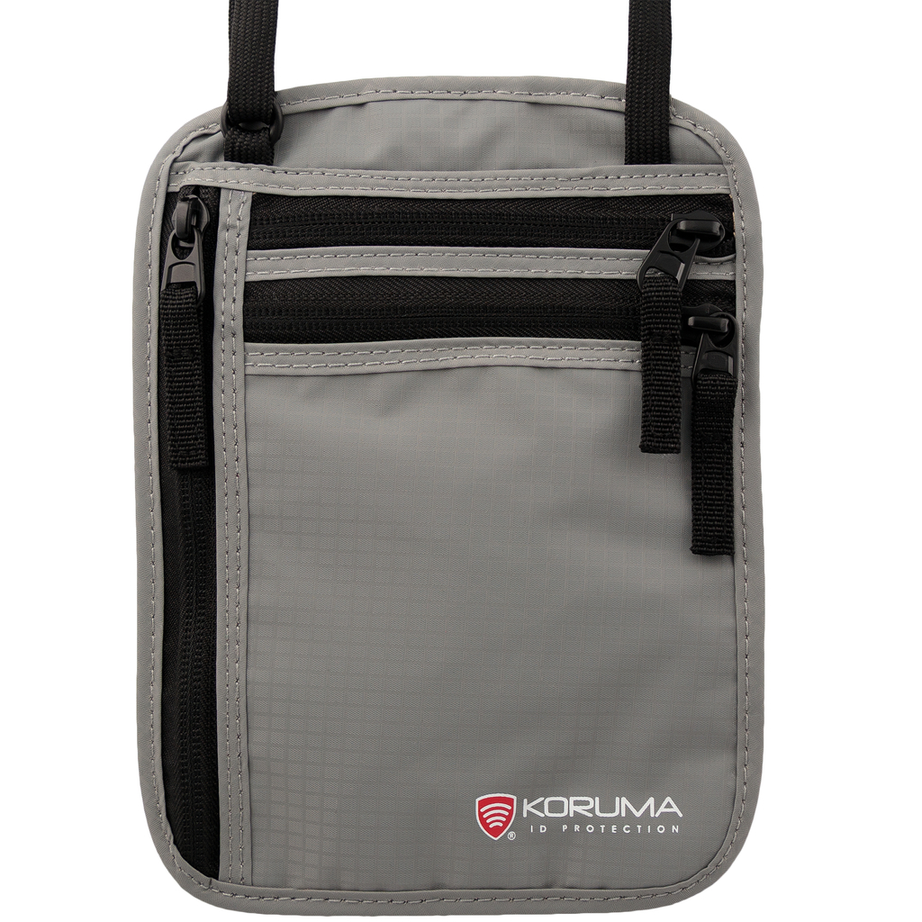 Dyskretna saszetka na pieniądze oraz paszport z ochroną RFID (Jasny szary)