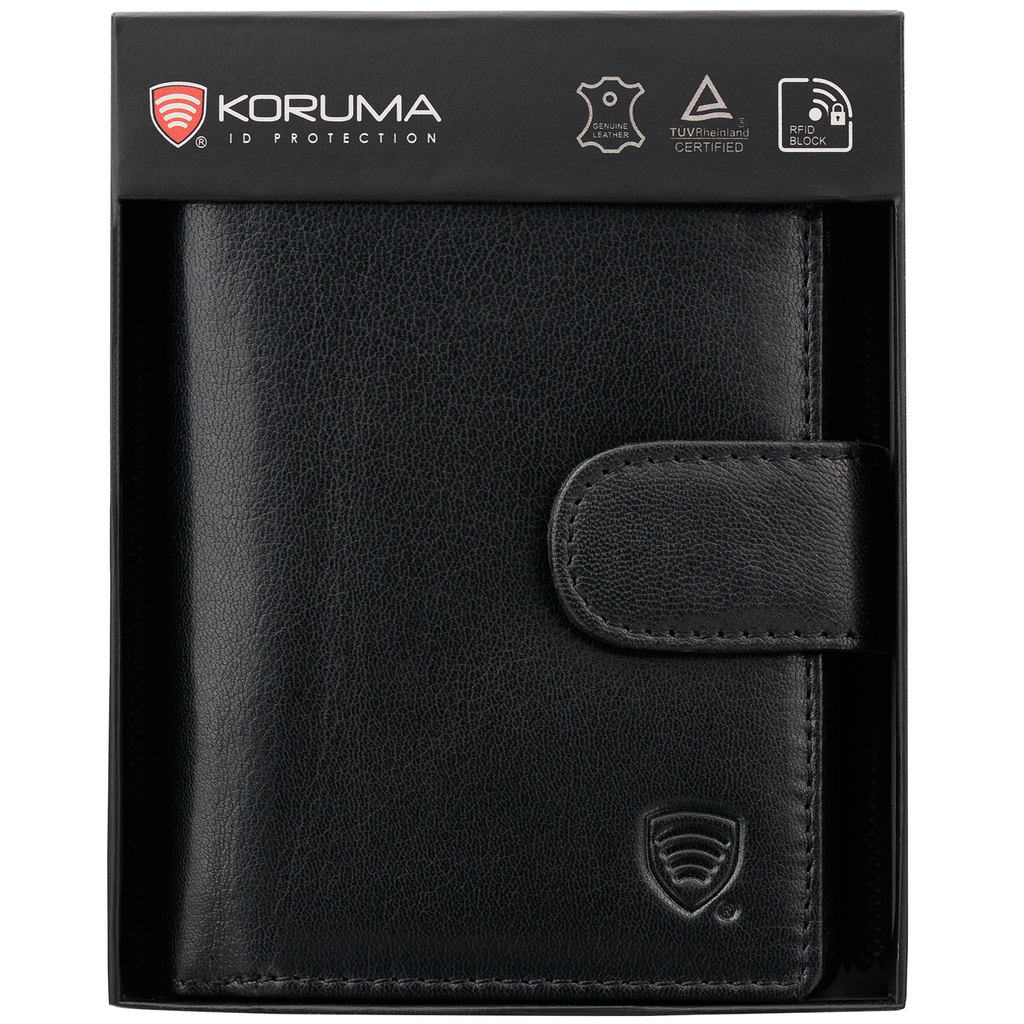 Skórzany męski portfel na karty i monety z ochroną RFID BLOCK (czarny)