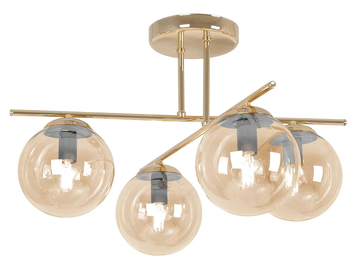 Złoto-bursztynowa lampa sufitowa glamour z 4 kloszami - A673-Didaro