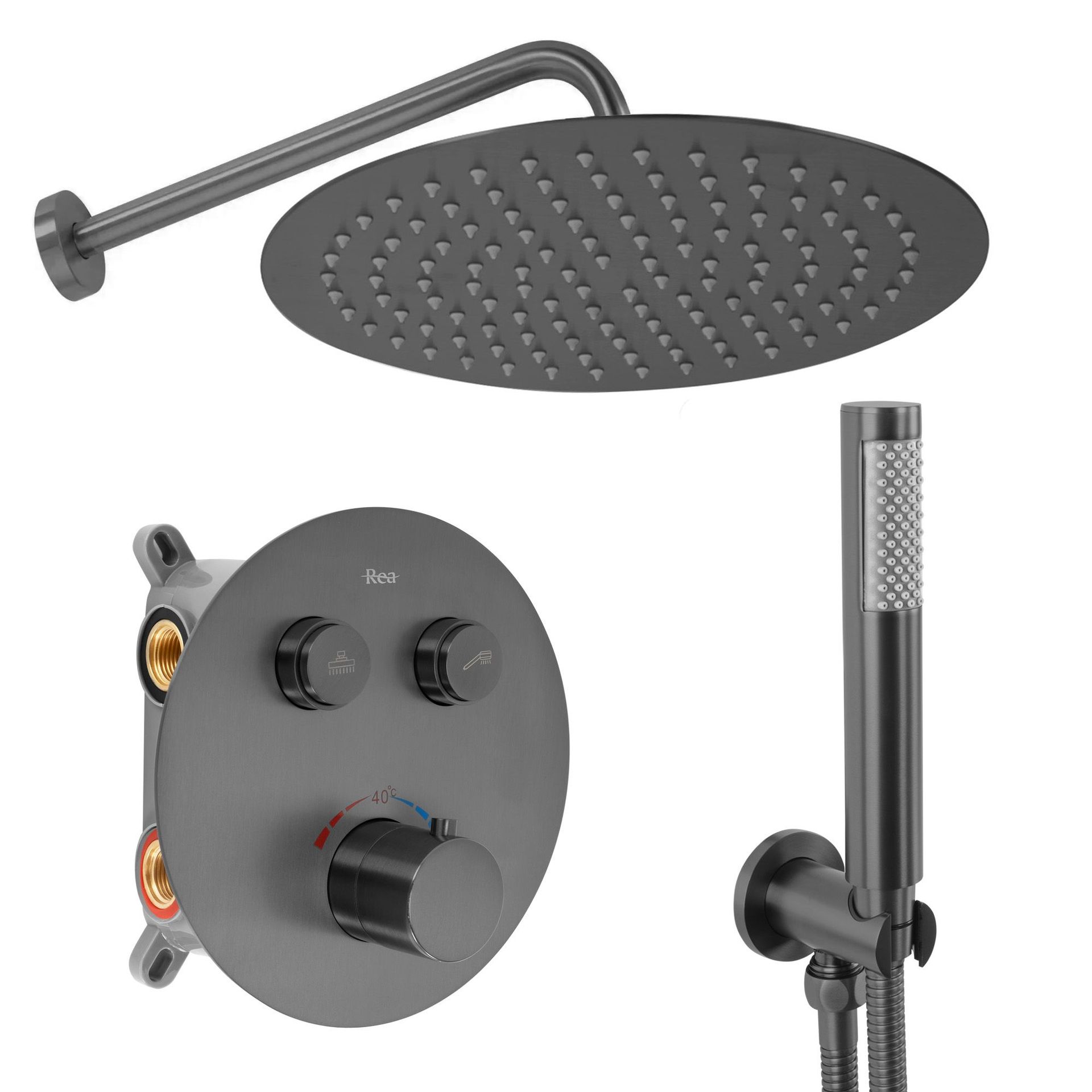 Rea Zestaw natryskowy podtynkowy z termostatem Rea Lungo Tytan + BOX
