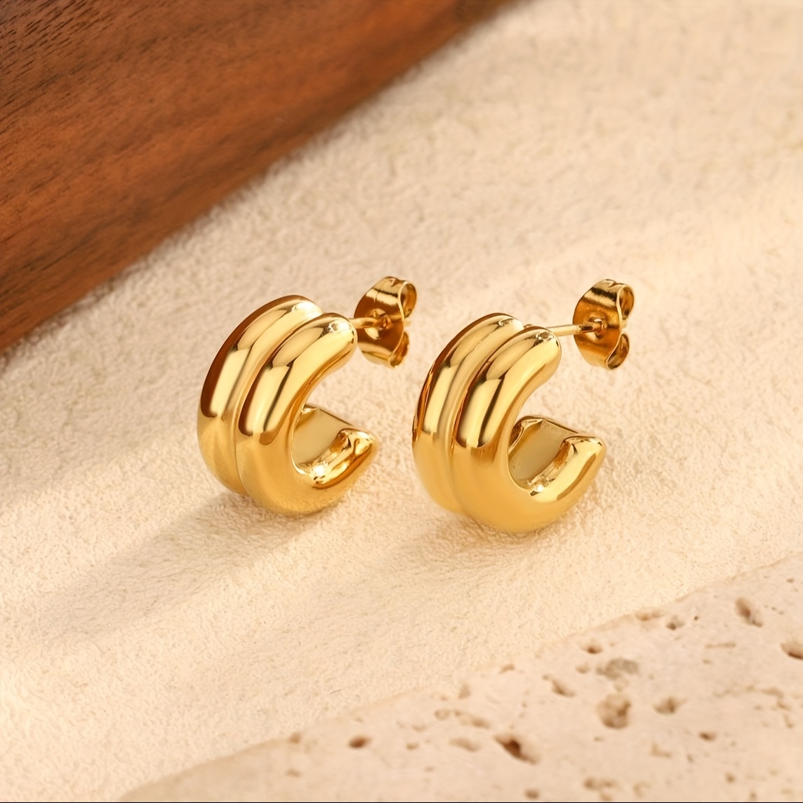 TEMU Hipoalergiczne Kolczyki ze Stali Nierdzewnej Wysokiej Jakości, Pozłacane 18K, Odporne na Blaknięcie, Wygodne i Uniwersalne, Proste i Eleganckie,