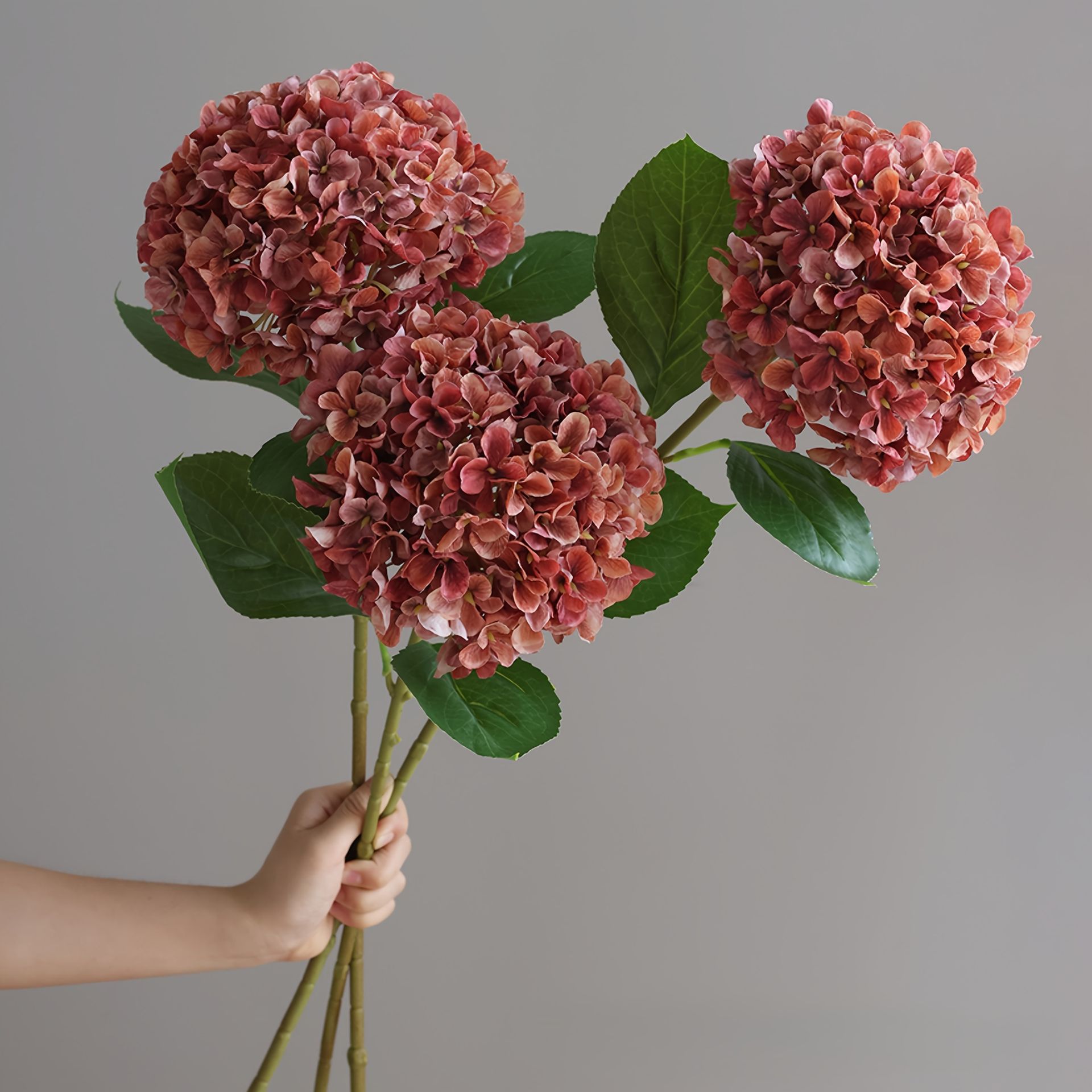 TEMU 3 szt. sztucznych kwiatów hortensji ASAPANA - realistyczne fioletowe, niebieskie i pomarańczowe kwiaty z długimi łodygami i liśćmi, nie wymagają