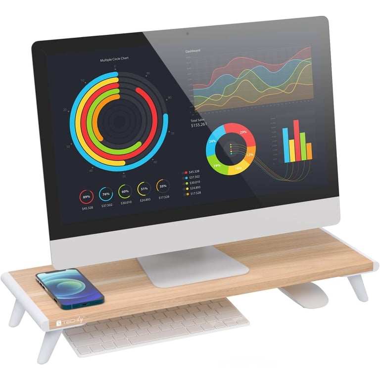 Techly ICA-MS 389 uchwyt / stojak do monitorów Biurko Biały, Drewno