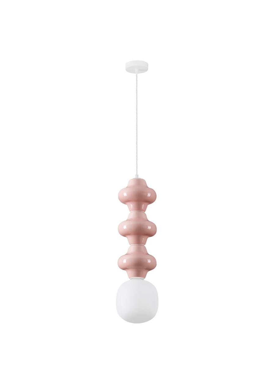VILROSA LE44568 Lampa wisząca ceramiczna potrójna skandi z mlecznym kloszem różowa