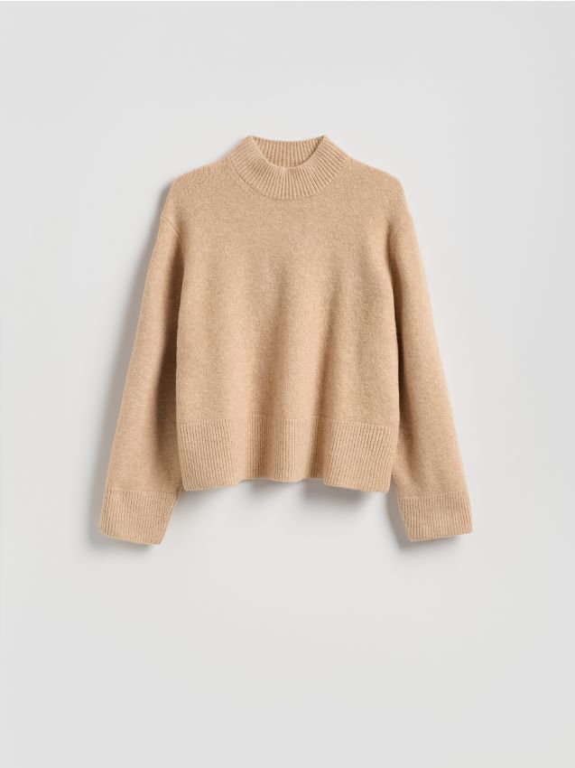 Reserved - Sweter z niskim golfem - beżowy