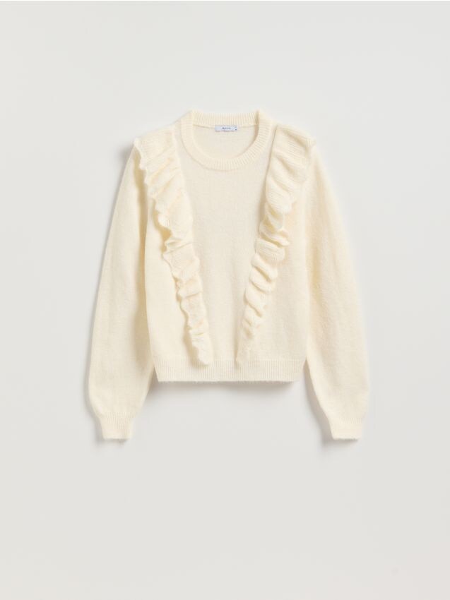 Reserved - Sweter z falbankami - kremowy