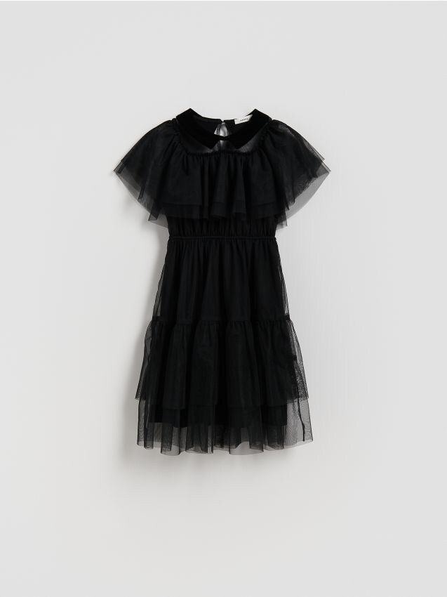 Reserved - Tiulowa sukienka - czarny
