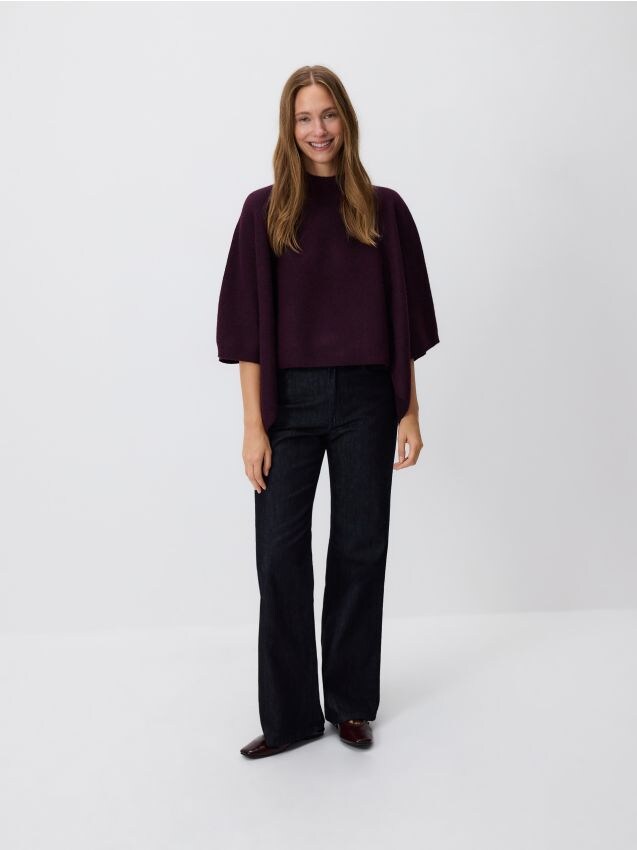 Reserved - Sweter ponczo - ciemnofioletowy