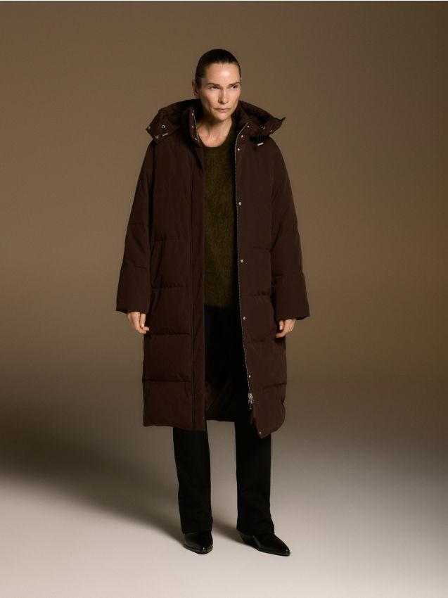 Reserved - Puchowy płaszcz z dodatkiem Sorony - ciemnobrązowy