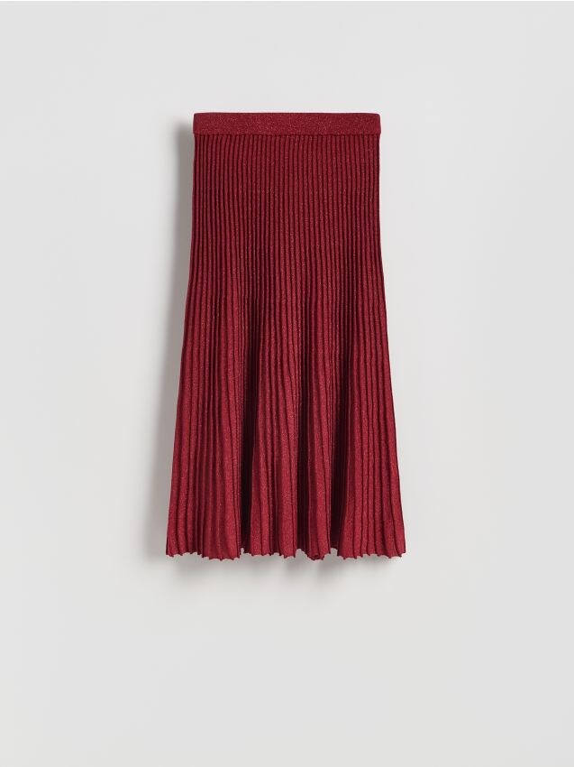 Reserved - Plisowana spódnica midi - bordowy