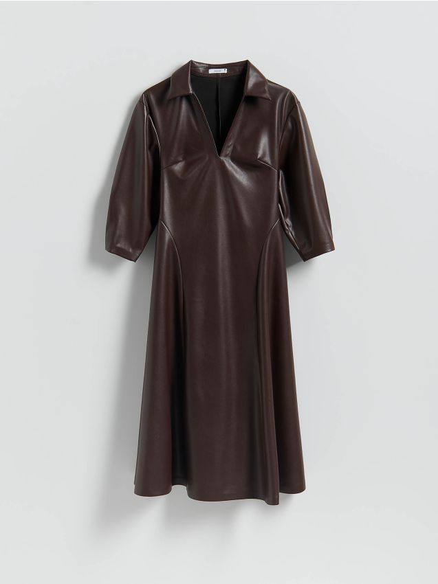 Reserved - Sukienka z imitacji skóry - brązowy