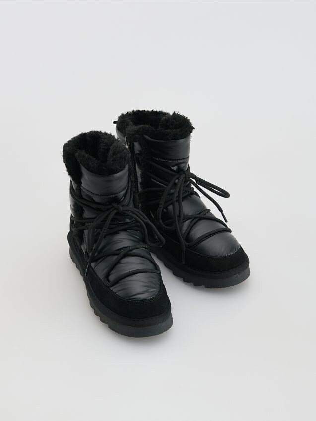 Reserved - Ocieplane śniegowce z wiązaniem - czarny