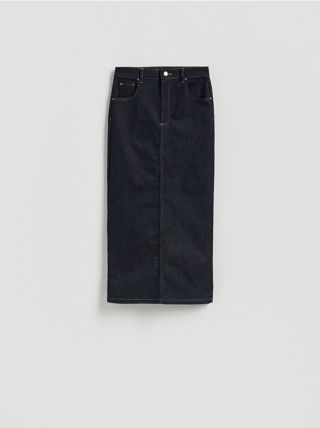 Reserved - Jeansowa spódnica midi - granatowy