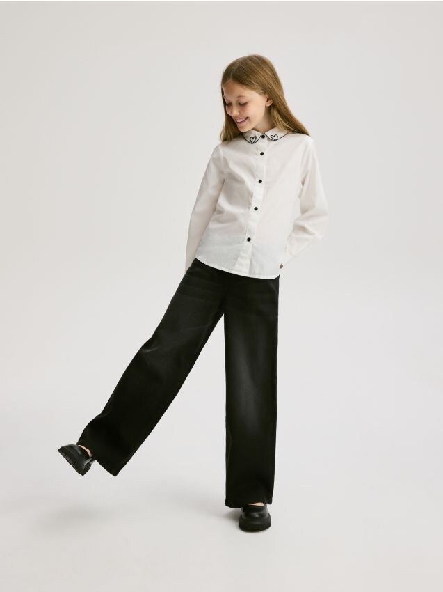 Reserved - Elastyczne jeansy wide leg - czarny