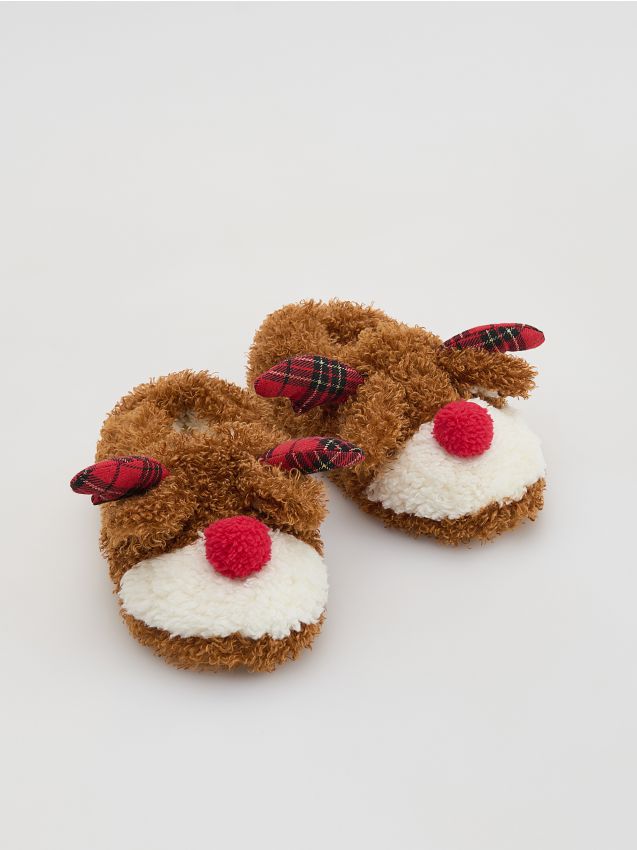 Reserved - Pluszowe kapcie renifery - brązowy