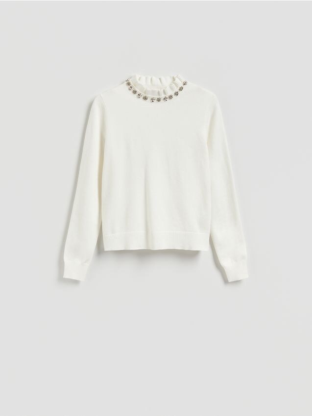 Reserved - Sweter z ozdobną aplikacją - kremowy