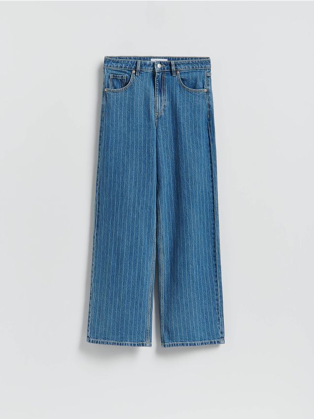 Reserved - Jeansy wide leg w paski - niebieski