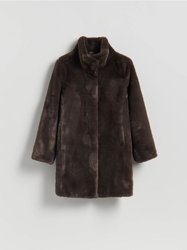 Reserved - Płaszcz z imitacji futra - ciemnobrązowy
