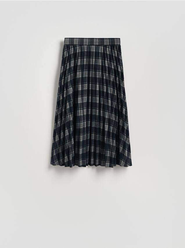 Reserved - Plisowana spódnica w kratę - granatowy