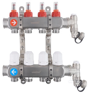 Rozdzielacz INOX ze stali nierdzewnej Onnline 6-obwodowy do O.P. z rotametrami 3L