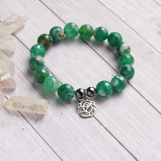 Róża : stal szlachetna : agat zielony