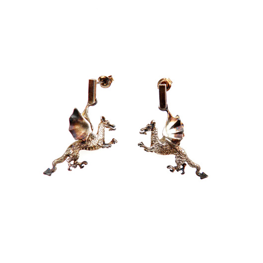 Smok wawelski brązowy - kolczyki srebrne na sztyftach