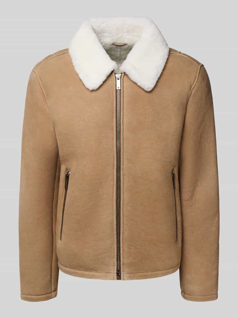 Kurtka skórzana o kroju regular fit z naturalnej skóry jagnięcej model ‘MONTY’