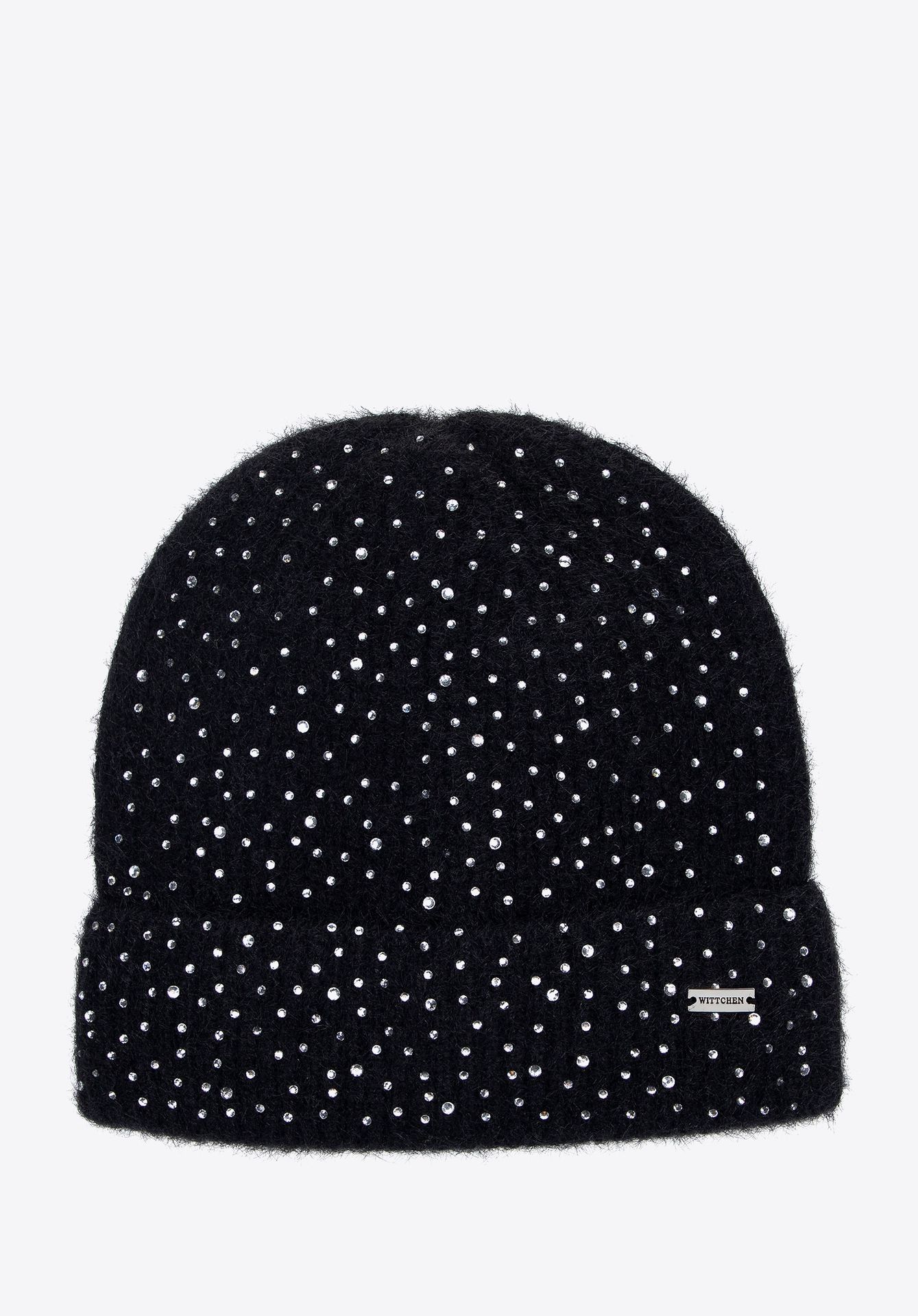 Czapka damska z drobnymi cyrkoniami czarna