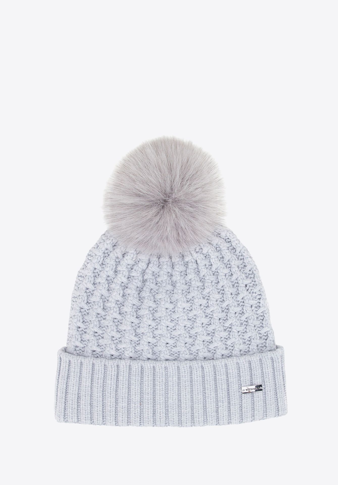 Czapka damska o splocie w drobny wzór szara