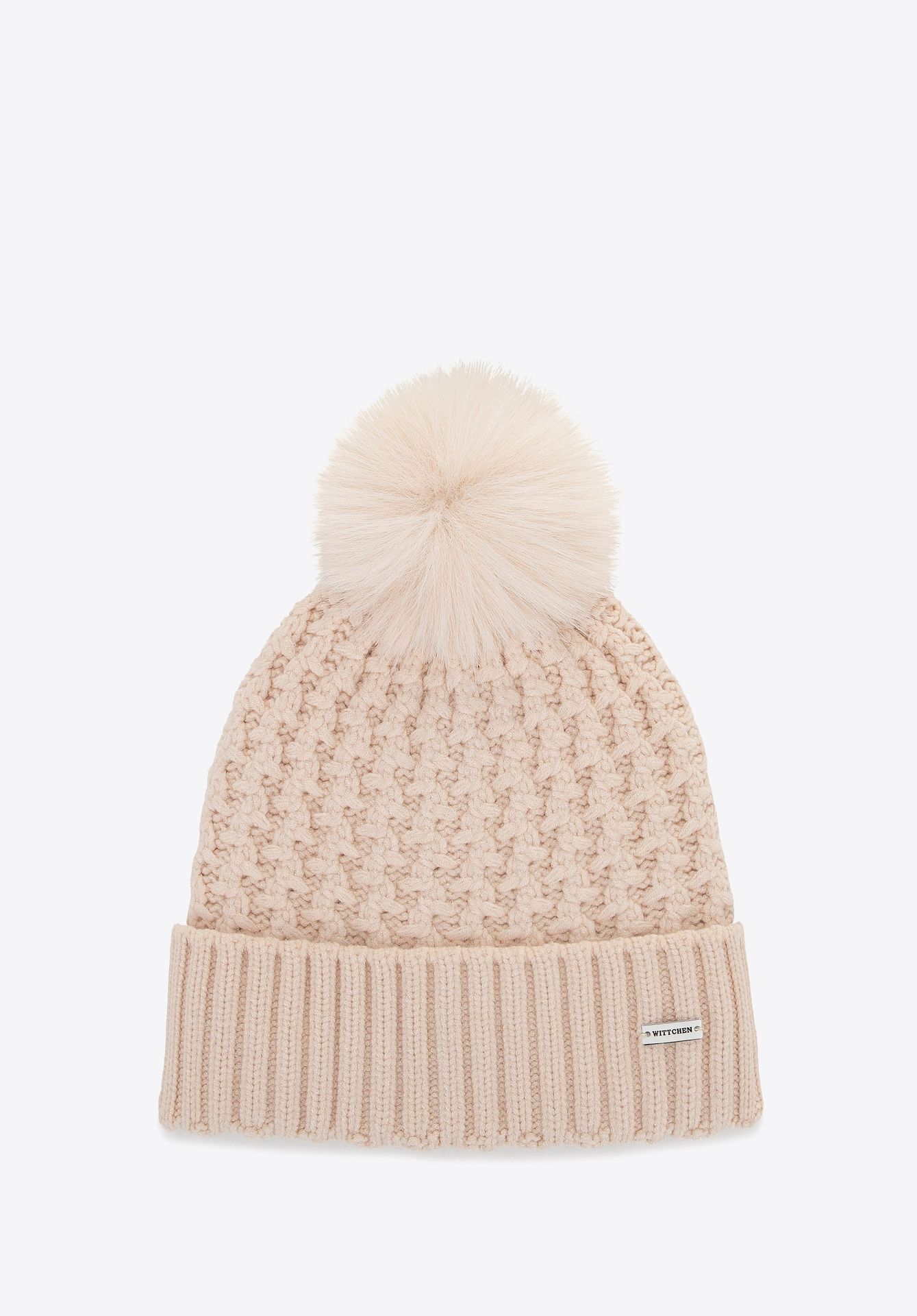 Czapka damska o splocie w drobny wzór beżowa