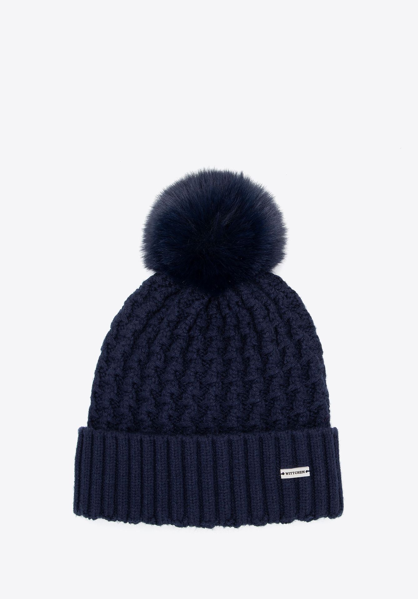 Czapka damska o splocie w drobny wzór granatowa