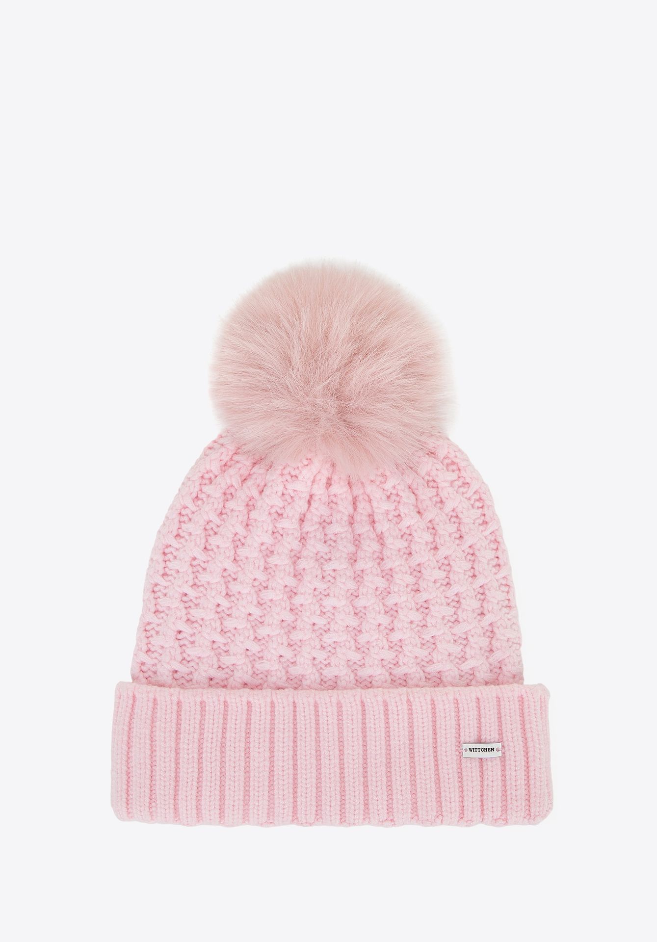 Czapka damska o splocie w drobny wzór jasnoróżowa