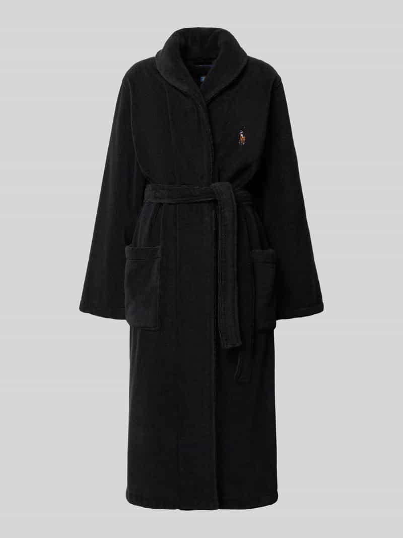 Szlafrok z wiązanym paskiem i wyhaftowanym logo