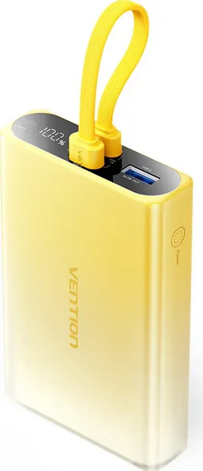 Vention 10000 mAh USB-C + Lightning + USB-A 22.5W z wyświetlaczem LED żółty