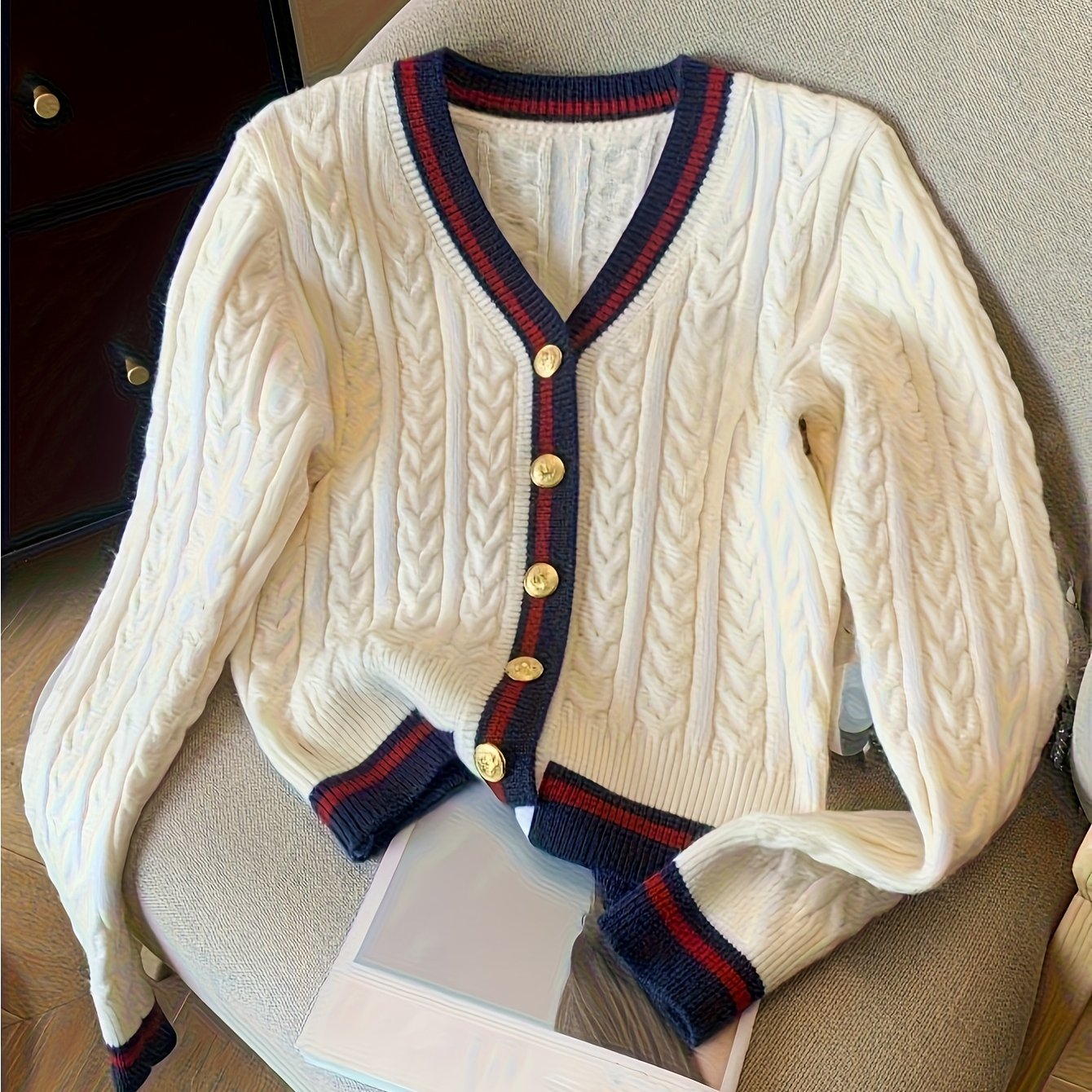 TEMU Sweter Kardigan z Otwartym Przodem dla Kobiet – Wszechstronna Kurtka, Leniwy Styl Retro Długi Rękaw QL25