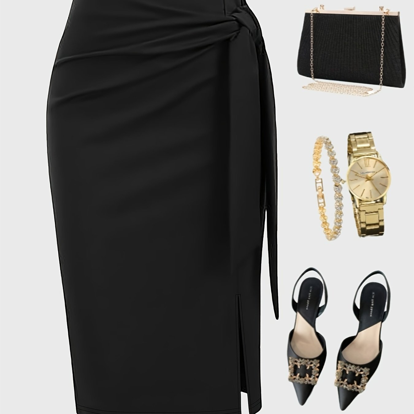 TEMU Spódnica Ołówkowa z Wiązaniem w Talii dla Kobiet - Czysta Czarna, Możliwość Prania w Pralce, Wszechstronna na Codzień i do Pracy, Idealna na