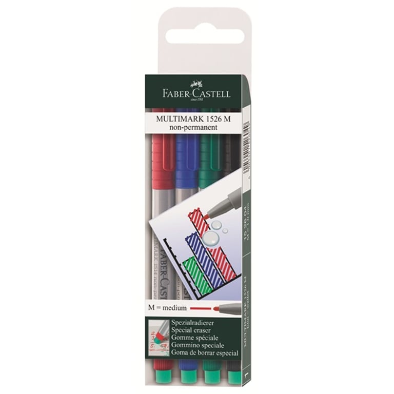 Faber-Castell MULTIMARK marker 4 szt. Czarny, Niebieski, Zielony, Czerwony