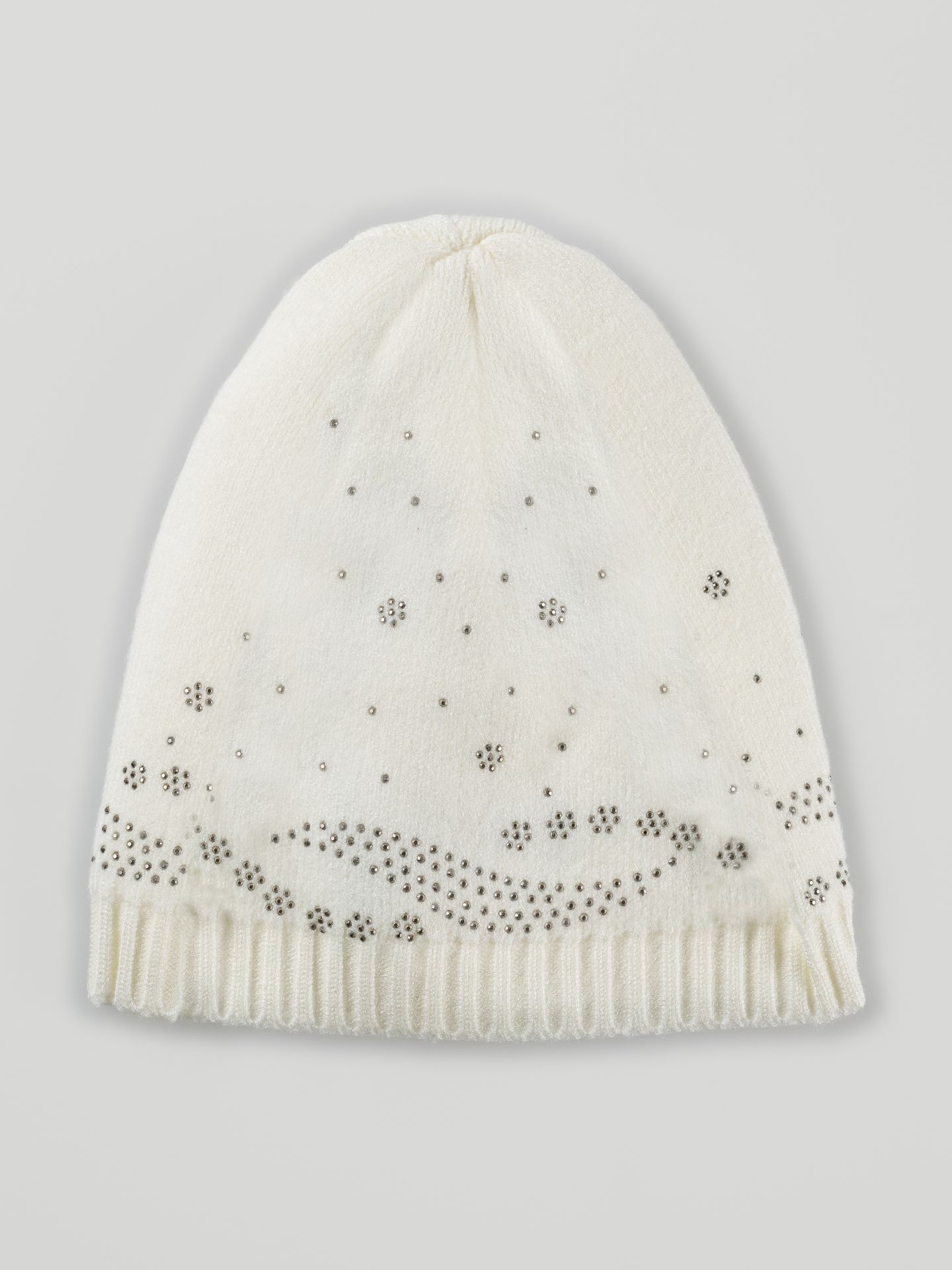 Kremowa czapka zimowa z kryształkami