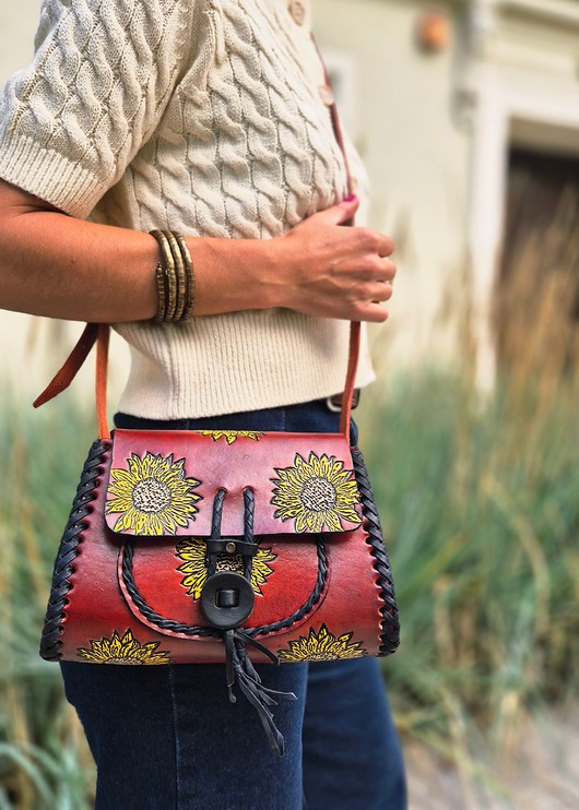 Torebka skórzana Suzanna ręcznie robiona kwiaty