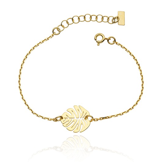 Bransoletka srebrna 925 pozłacana delikatna z liściem Monstery