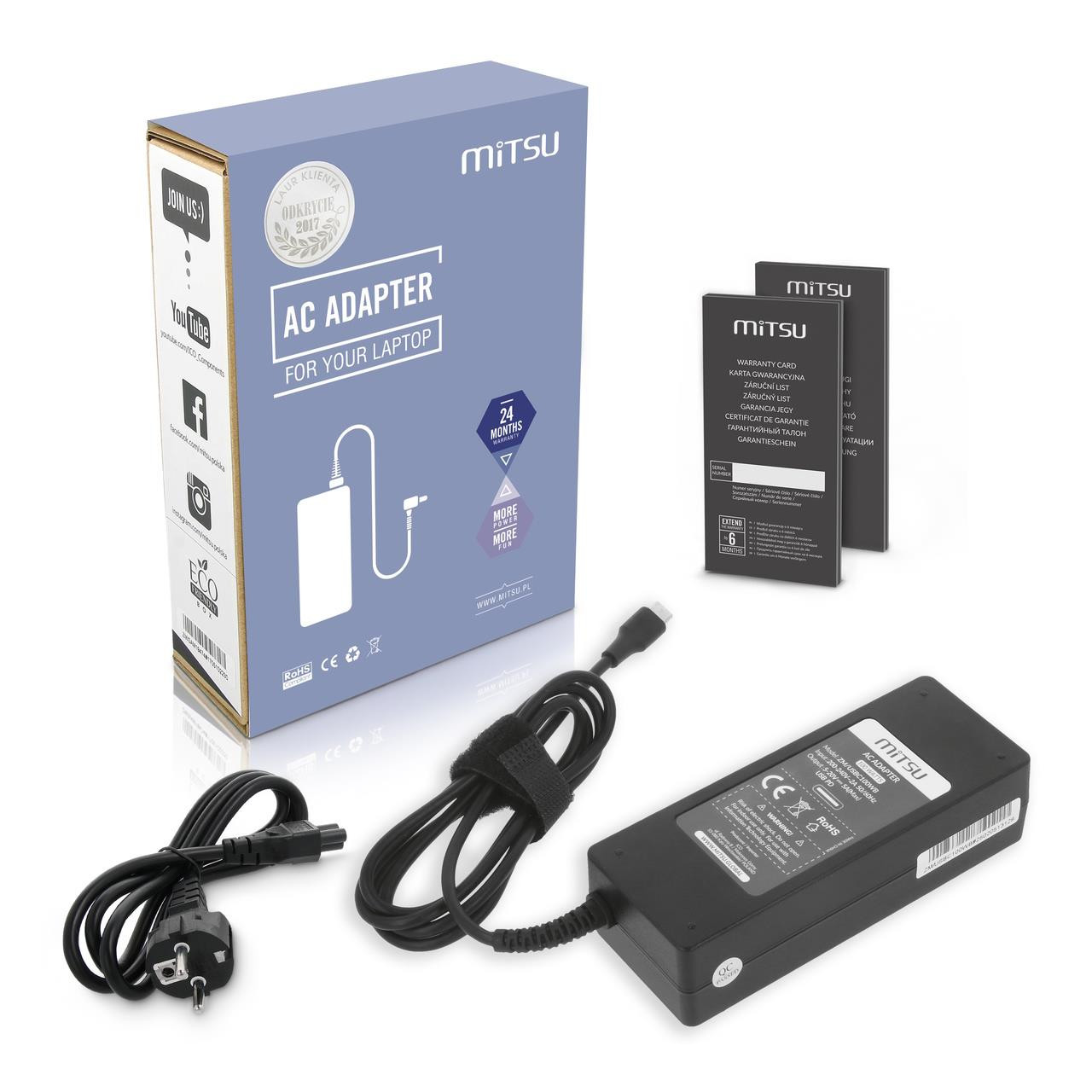 Zasilacz sieciowy Mitsu 100W USB-C, USBC, 5-20V, 3-5A (black) do notebooka ZM/USBC100WB