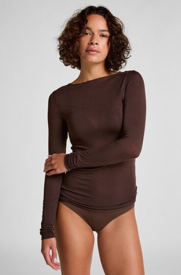Hunkemöller super miękka top z kaszmirem z dekoltem w łódkę Brązowy