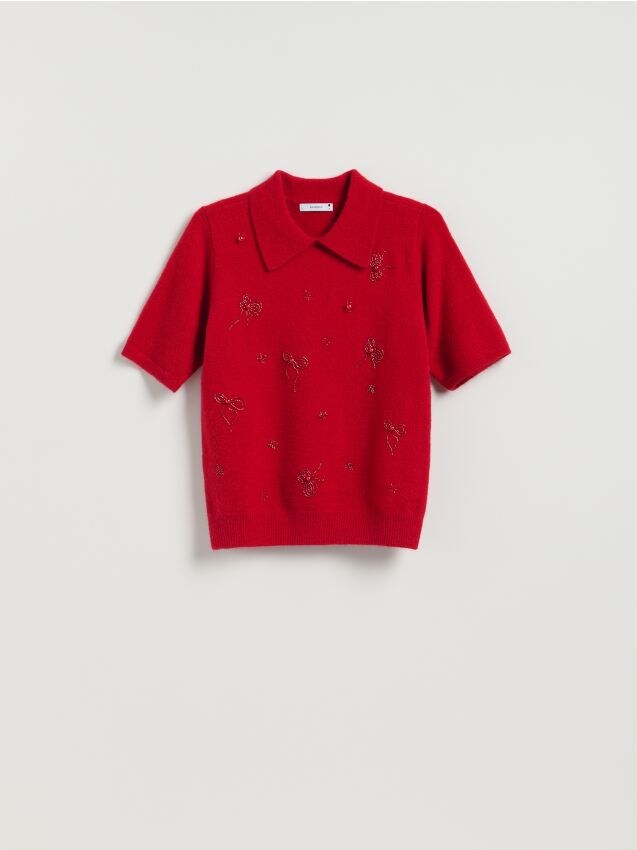 Reserved - Sweter z aplikacjami - czerwony