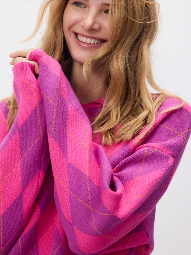 Reserved - Sweter z kołnierzykiem - intensywny róż