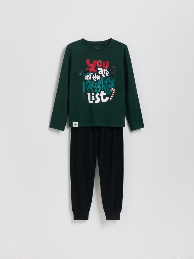Reserved - Świąteczna piżama z bawełny - ciemnozielony