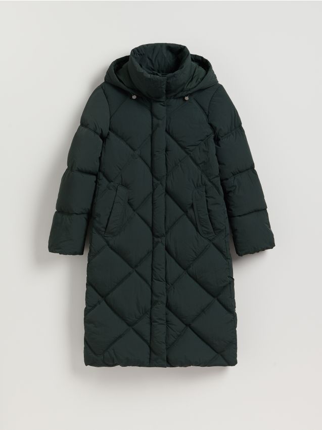 Reserved - Pikowany płaszcz - ciemnozielony