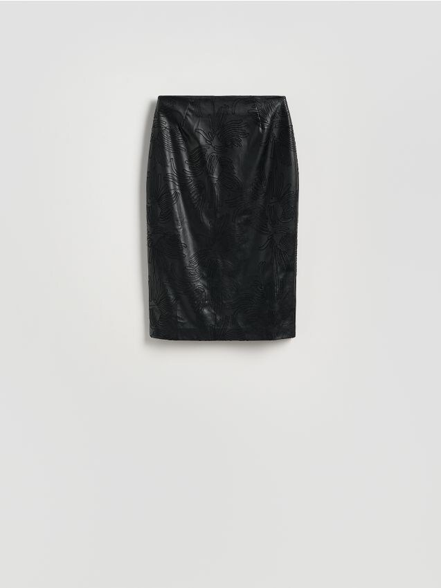 Reserved - Wzorzysta spódnica midi - czarny