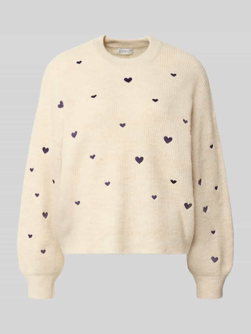 Sweter z dzianiny z okrągłym dekoltem i haftami