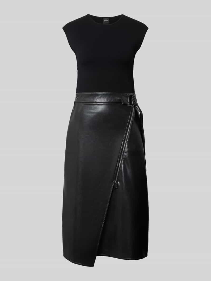 Sukienka midi taliowana ze spódnicą z imitacji skóry model ‘FLEDERI’