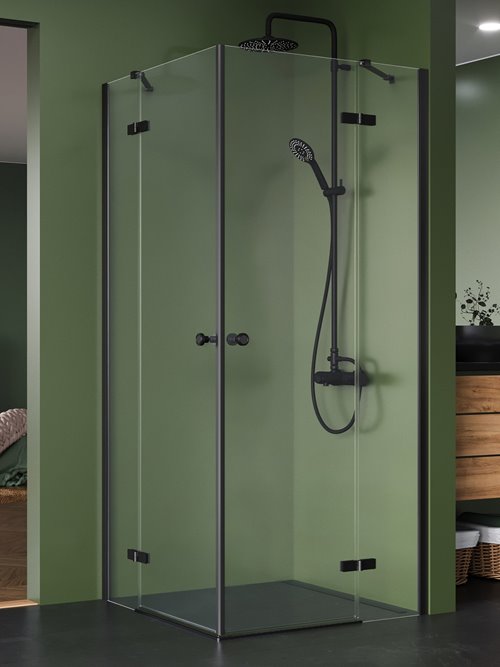 New Trendy Kabina prysznicowa Kalibra 2D drzwi podwójne uchylne kolor czarny mat 80x90 cm K-5097